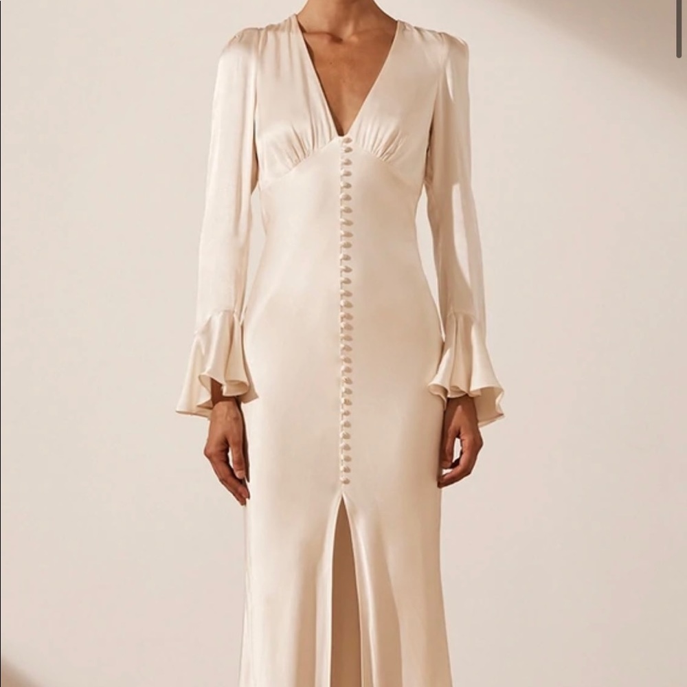 SHONYA JOY - LA LUNE FRILL CUFF BIAS MIDI DRESS - CREAM Size US 4
